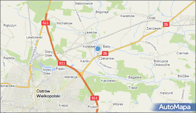 mapa Czekanów, Czekanów gmina Ostrów Wielkopolski na mapie Targeo